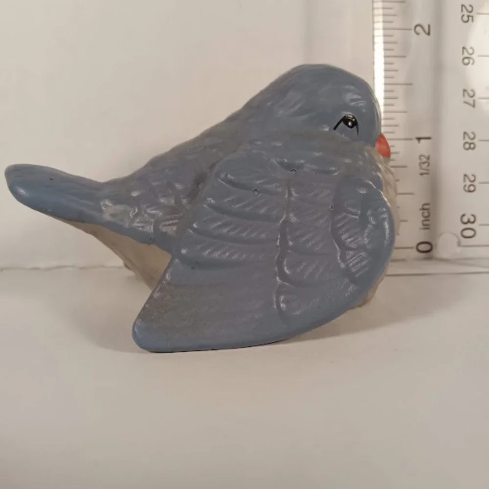 Blue Ceramic Bird in Wicker Nest - Decorative Home Accent